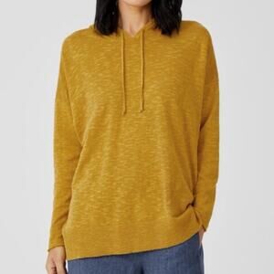 Eileen Fisher Organic Cotton Linen Slub Hooded Sweater Top Tunic XL Lightweight